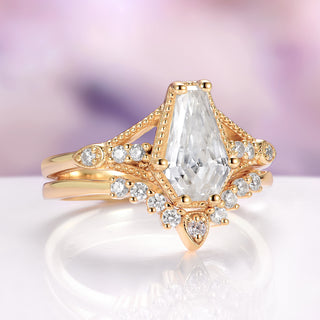 Coffin Cut Moissanite Bridal Set in Solid 14K Yellow Gold