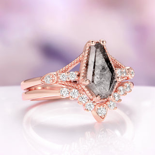 Lilith Coffin Cut Natural Herkimer Diamond Ring Set in Solid 14K Rose Gold