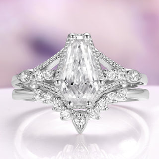 Coffin Cut Moissanite Bridal Set in 14K White Gold