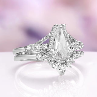 Coffin Cut Moissanite Bridal Set in 14K White Gold
