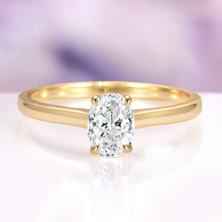 Oval Moissanite Solitaire Ring in Solid 14K Yellow Gold