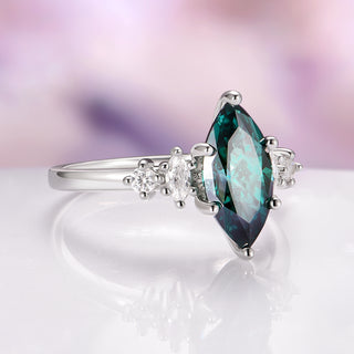 Teal Moissanite Marquise Engagement Ring in 14K White Gold