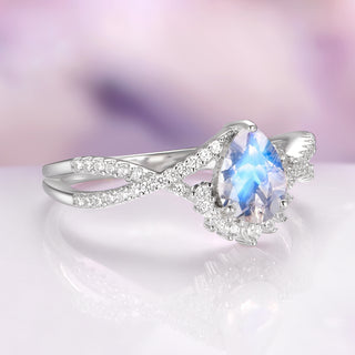 Alice Vintage Inspired Moonstone Engagement Ring in 14K White Gold