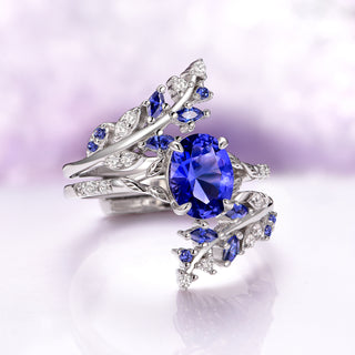Orion Nebula™ & Cornflower Sapphire Leaf Couples Ring Set