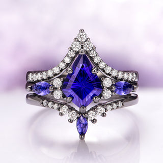 Skye Kite® Cornflower Sapphire Ring Set- Black Ruthenium