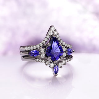 Skye Kite® Cornflower Sapphire Ring Set- Black Ruthenium