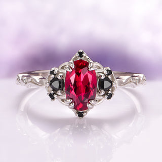 Esme Ruby and Black Onyx Engagement Ring in 14K White Gold