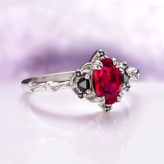 Esme Ruby and Black Onyx Engagement Ring in 14K White Gold