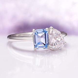 Toi Et Moi Lab-Grown Diamond and Aquamarine Ring- 14K White Gold (IGI Certified)