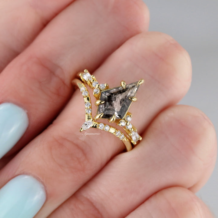 Skye Kite™  Galaxy Raw Salt & Pepper (Herkimer) Diamond Ring Set- 14K Yellow Gold Vermeil