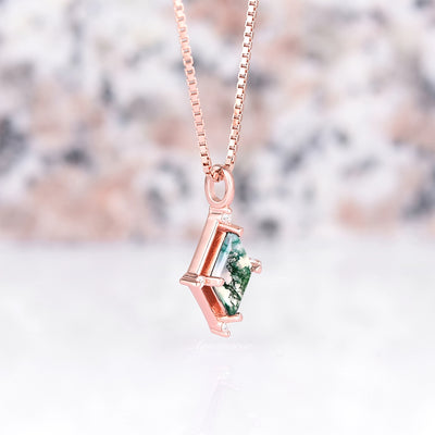 Unique Kite Green Moss Agate Necklace For Women 14K Rose Gold Vermeil Natural Agate Pendant Birthstone Jewelry Anniversary Gift For Her