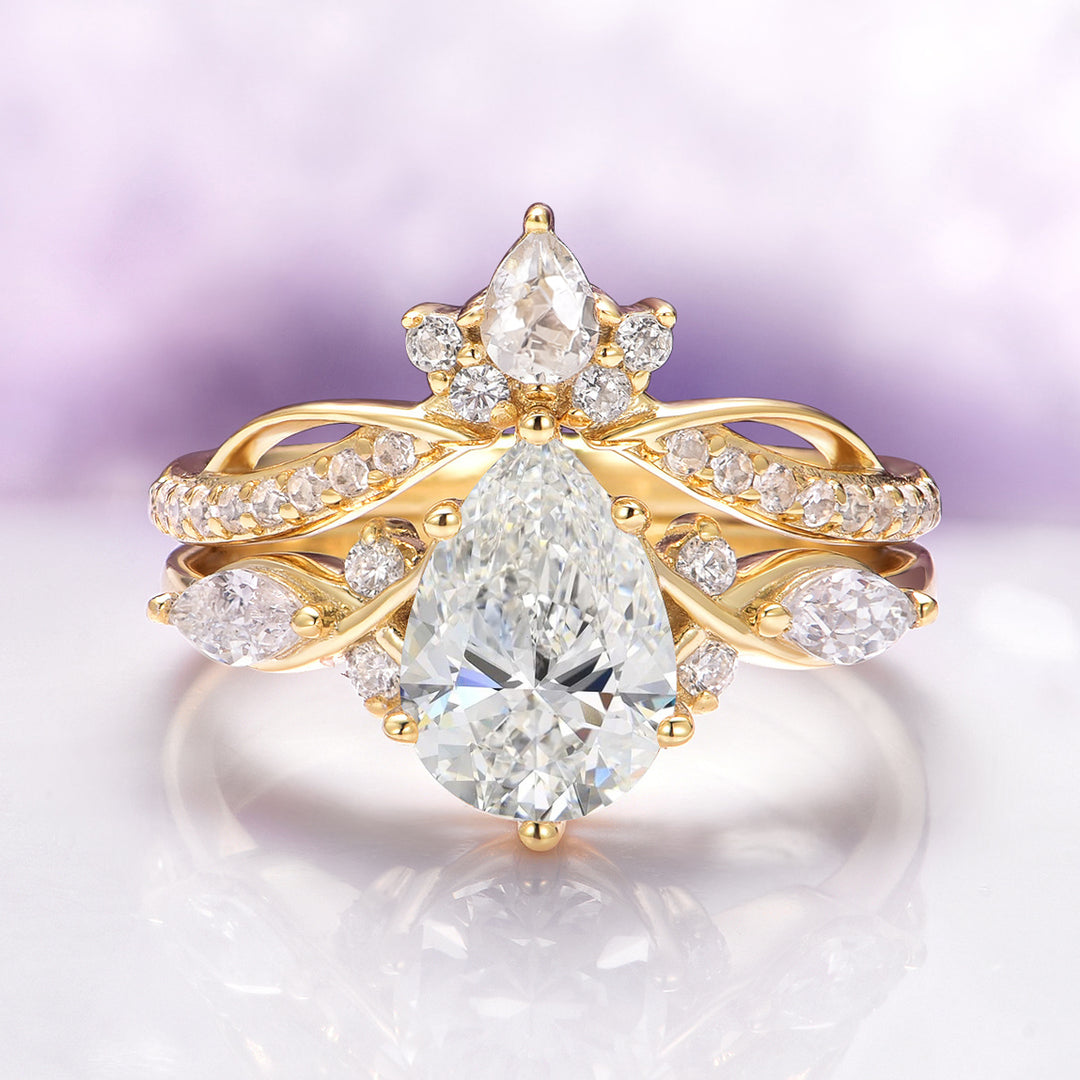 Feyra Lab-Grown Diamond Bridal Ring Set- 14K Solid Yellow Gold