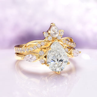 Feyra Lab-Grown Diamond Bridal Ring Set- 14K Solid Yellow Gold (IGI Certified)
