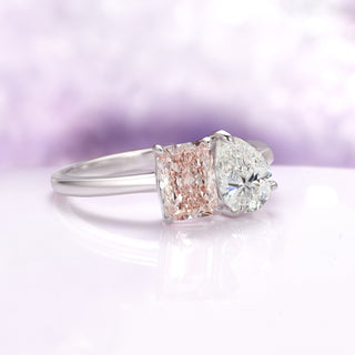 Toi Et Moi Lab-Grown Diamond and Morganite Ring- 14K White Gold (IGI Certified)