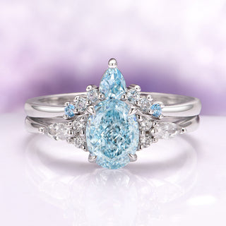 Estée Aquamarine Bridal Ring Set- 14K White Gold