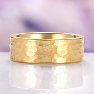 Hammered Wedding Band in Yellow Gold Tungsten Carbide (8mm)