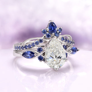 Feyra Lab-Grown Diamond and Blue Sapphire Ring Set in 14K White Gold (IGI Certified)