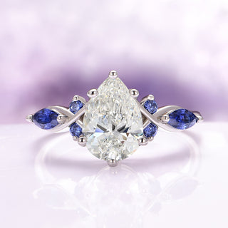 Feyra Lab-Grown Diamond and Blue Sapphire Ring Set in 14K White Gold (IGI Certified)