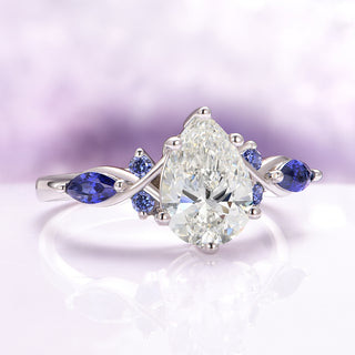 Feyra Lab-Grown Diamond and Blue Sapphire Ring Set in 14K White Gold (IGI Certified)
