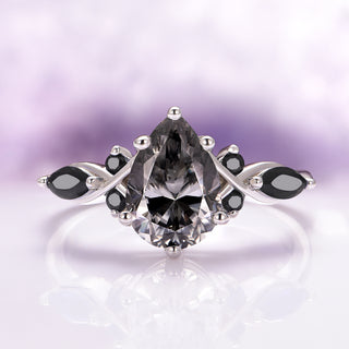 Feyra Gray Moissanite & Black Onyx Ring Set- 14K White Gold