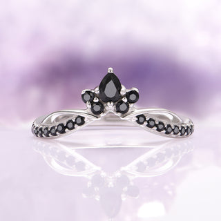 Feyra Gray Moissanite & Black Onyx Ring Set- 14K White Gold
