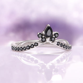 Feyra Gray Moissanite & Black Onyx Ring Set- 14K White Gold