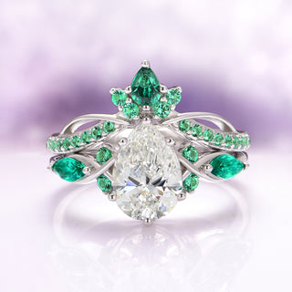 Feyra Lab-Grown Diamond and Emerald Ring Set- 14K White Gold (IGI Certified)
