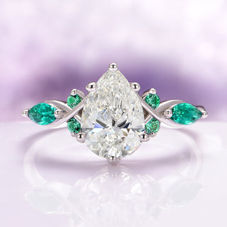 Feyra Lab-Grown Diamond and Emerald Engagement Ring- 14K White Gold (IGI Certified)