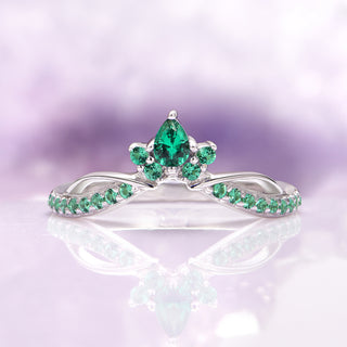 Feyra Emerald Tiara Wedding Band- 14K White Gold