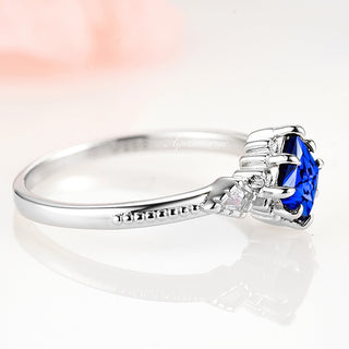 Princess Cut Blue Sapphire Engagement Ring- 925 Sterling Silver