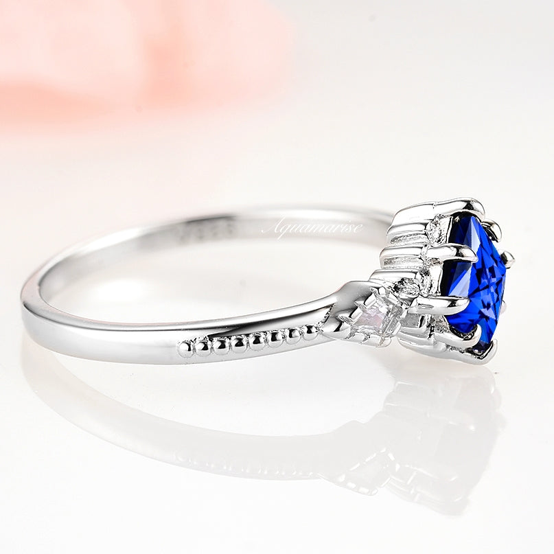 Blue Sapphire Engagement Ring For Women- Authentic Sapphire Promise Ring- 925 Sterling Silver