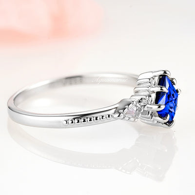 Blue Sapphire Engagement Ring For Women- Authentic Sapphire Promise Ring- 925 Sterling Silver