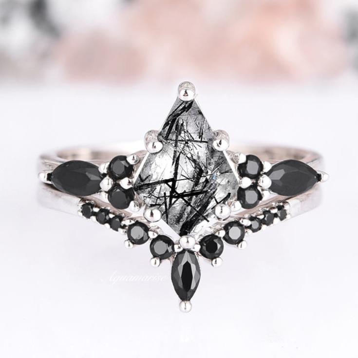 Skye Kite™  Rutilated Quartz & Black Onyx Ring Set- Sterling Silver