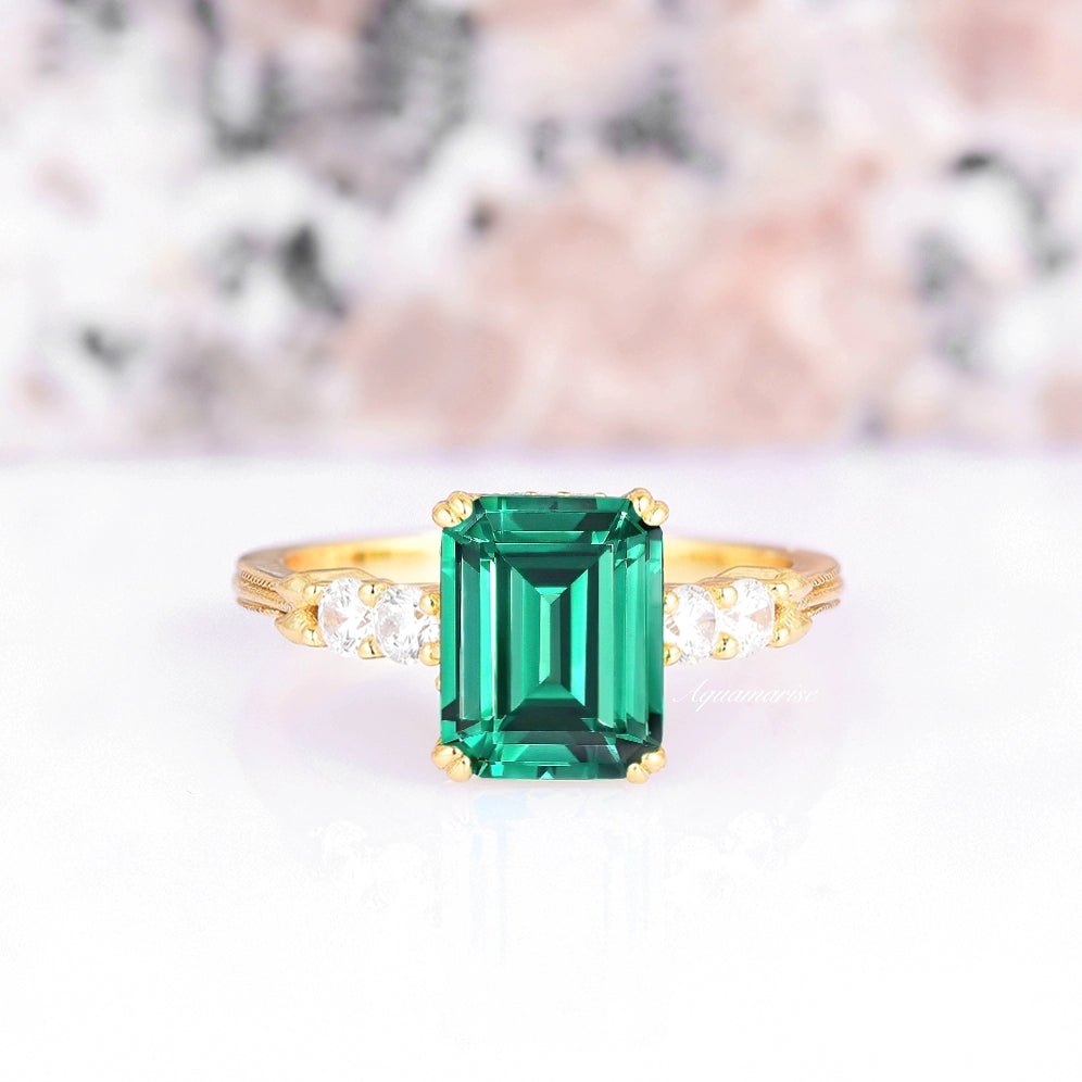 Vintage Emerald Gold Ring For Women- 14K Gold Vermeil Emerald Cut Engagement Ring Promise Ring- May Birthstone- Anniversary Gift For Her