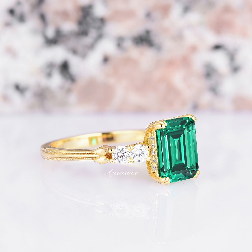 Vintage Emerald Gold Ring For Women- 14K Gold Vermeil Emerald Cut Engagement Ring Promise Ring- May Birthstone- Anniversary Gift For Her