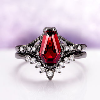 Lilith Red Garnet Coffin Ring Set in Black Ruthenium