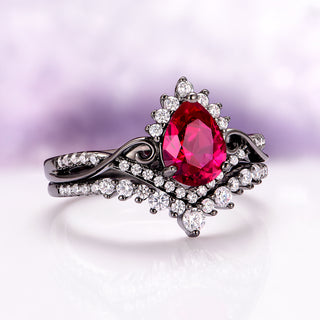 Faye Ruby Engagement Ring Set in Black Ruthenium