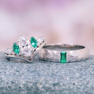 Emerie Moissanite and Emerald Engagement Ring Set in 14K White Gold