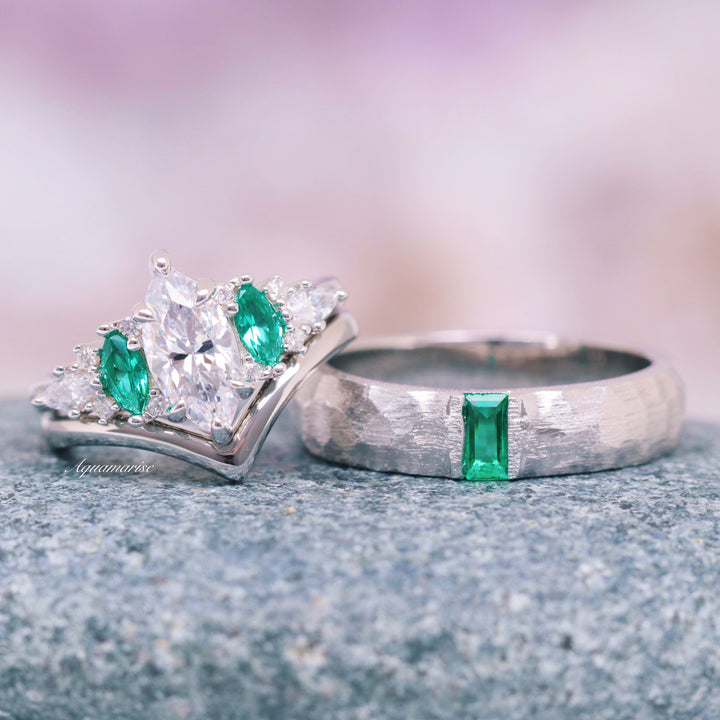 Emerie Diamond (cz) & Emerald Couples Ring Set