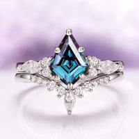 Skye Kite® Alexandrite Engagement Ring Set in 14K White Gold by Aquamarise Gold featuring a kite-shaped alexandrite with diamond accents in a modern, fantasy-inspired design.