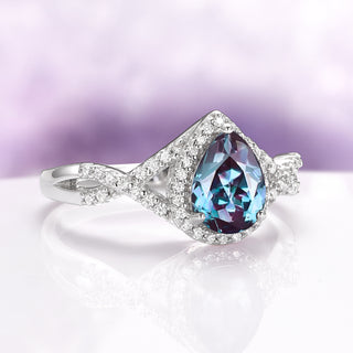 Flair Teardrop Alexandrite Ring in Sterling Silver