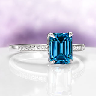 Emerald Cut Natural London Blue Topaz Ring in Sterling Silver