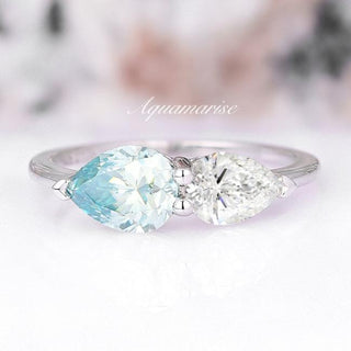 Toi Et Moi Blue Moissanite Engagement Ring in Sterling Silver