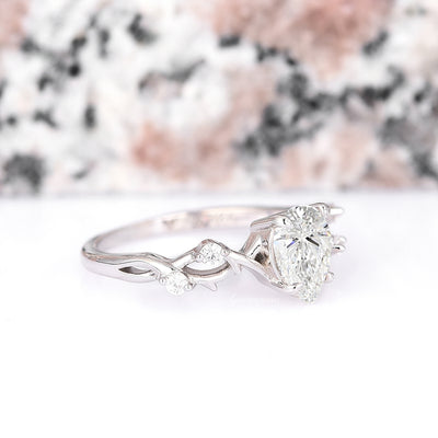 Teardrop Moissanite Leaf Engagement Ring For Women- 925 Sterling Silver Genuine Certified Moissanite Twig Promise Ring- Unique Nature Ring