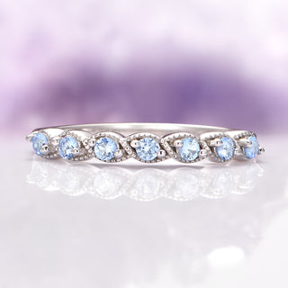 Vintage Aquamarine Wedding Band in Sterling Silver