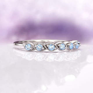 Vintage Aquamarine Wedding Band in Sterling Silver