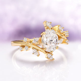 Simulated Diamond Leaf Couples Ring Set