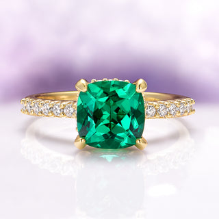 Cushion Cut Emerald Engagement Ring in 14K Yellow Gold Vermeil