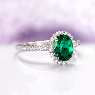 Iris Halo Oval Emerald Ring in Sterling Silver