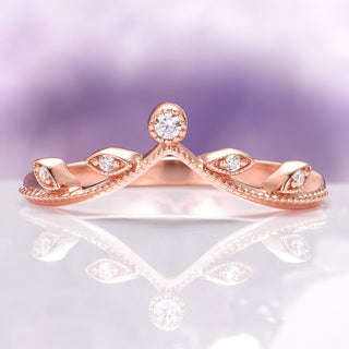 Lab-Grown Diamond Leaf Engagement Ring Set in 14K Solid Rose Gold (IGI Certified)